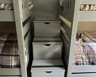 H84 - $600 for ALL. Prefer to sell as a whole SET. 2 sets of bunk beds with trundles and stairs in the middle. 6 twin mattresses included. 