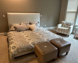 H58 - $325 - King Headboard is 52" tall - upholstered in light grey. No mattress available you are welcome to take the boxsprings if you'd like!