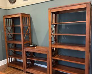 H9 - $350 for ALL. Set of Bookcases - Would prefer to sell as a set but can break up if I have interest. Tall ones measure 16" deep x 38" wide x 78.5" tall. Shorter one measures 16" x 38" x 34.5" tall. 