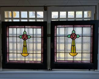 Pair of stained glass panels