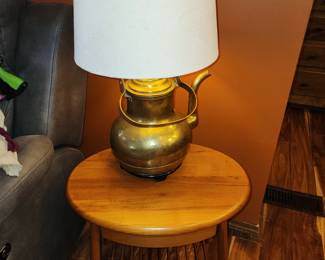 Side table and brass lamp