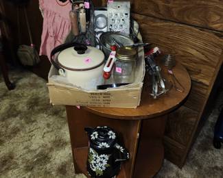 Unique round table and old utensils 