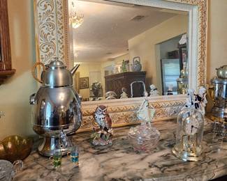 boho style mirror & english style buffet with marble on top