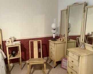 Circa 1910 Cottage Victorian bedroom suite, vanity and rocking chair