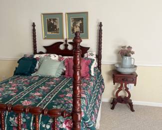 Circa 1950 cherry bedroom suite, bed and nightstand