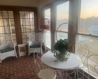 Circa 1930 wicker rockers, vintage bird cage with stand, vintage ice cream table and chairs (purchased from Mr. Grady Haley’s estate in Canton in early 90’s)