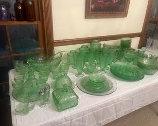 Huge collection of Chantilly Green Sandwich pattern by Tiara Exclusives, 1980’s