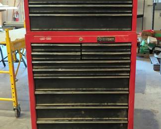 Husky Two Tiered Rolling Tool Cabinet With Contents, 62" x 26.5" x 18"