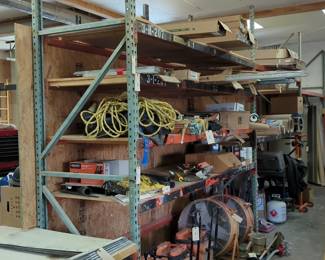 Heavy Duty Adjustable Pallet Racking, 128" Uprights, x 222" x 36", And Hand Crafted Attached Table, 34.5" x 182" x 87"