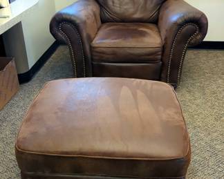 Leather Arm Chair, 37" x 48" x 37", With Matching Ottoman, 16" x 32" x 28"
