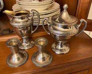 China cabinet- sugar, creamer & candle holders