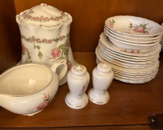 Vintage tea set, S/P, creamer, bisquit  jar is missing knob on lid