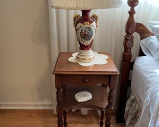 Night stand table with vintage lamp