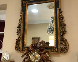 Ornate Mirror with Cherub Clock