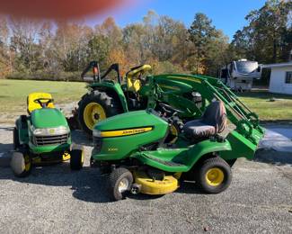 John Deere 4320 Tractor, John Deere X-3000 riding mower and John Deere LA130 riding mower