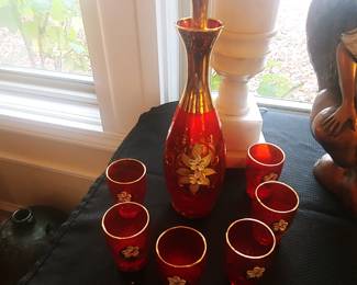 Cranberry Decanter Set