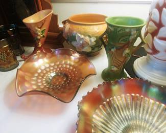 Carnival Glass & Roseville Pottery