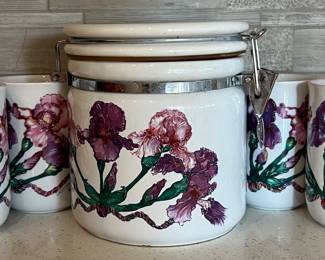 Royal Iris Canister and 4 Mugs/Tea Cups