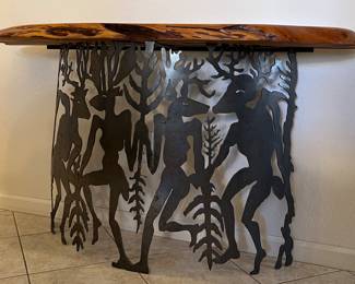 Live Edge Entry Table w Iron Base 55 w x 32 h x 15 d