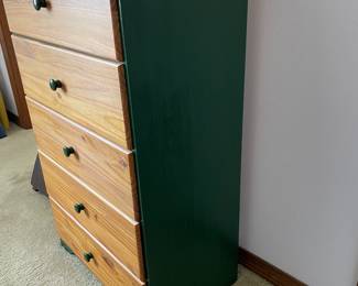 $90 Wood chest of drawers natural and green 26x15x41
