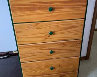 $90 Wood chest of drawers natural and green 26x15x41
