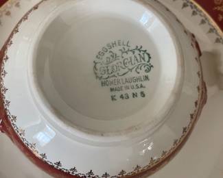 $150 Set of Homer Laughlin Eggshell Georgian service for 12, missing some pieces Red/White/Gold 

