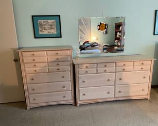 $710 6 piece bedroom set -1 dresser, 2 chest of drawers, 1 tall chest, 2 nightstands  OR                         
$195 Dresser 62x19x35                                                            
$125 Tall chest 20x17x54
$150 EACH Chest of drawers 34x19x46     
$90 Nightstands 21x17x27