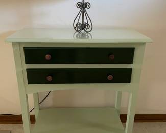 $90 Wood side table 2 tone green 30x14x33
