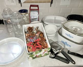 Vintage and copper cookie cutters, Corning ware and more