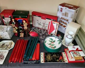 Christmas decor and serving pieces