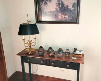 Entry table. Brass Two-Arm Bouilette Table Lamp.