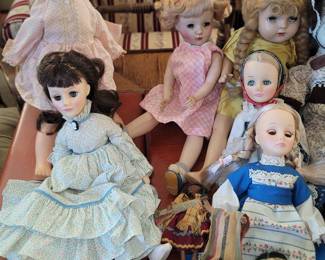 Vintage dolls (upper left - My Friend Mandy, lower left Effanbee Pride of the South, upper right - Vintage Madame Alexander and Vintage unmarked composition doll,  two lower right Effanbee dolls)