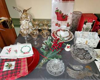 Christmas decor and serving pieces