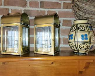 Brass lanterns. Original pottery vessel
