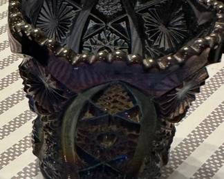 Pair of Imperial Glass Purple Amethyst Carnival Glass Sawtooth Hobstar cups