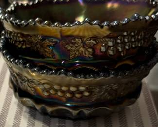 Purple Northwood Carnival Glass Grape & Cable Carnival Glass Berry Bowls