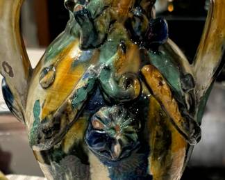 Three antique majolica vases