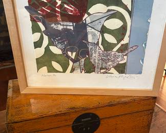 Antique Asian box and a wonderful collage painting 