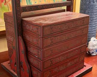Antique red lacquer bento box