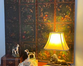 18th C hand painted leather screen from England 