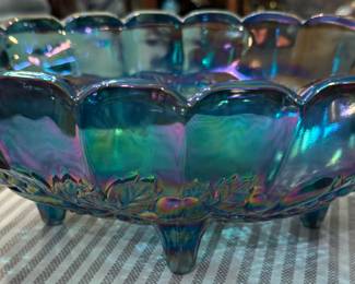 Oval centerpiece bowl Indiana carnival glass blue iridescent