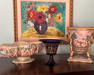 Antique R. Capodimonte Porcelain Console Bowl and cache pot