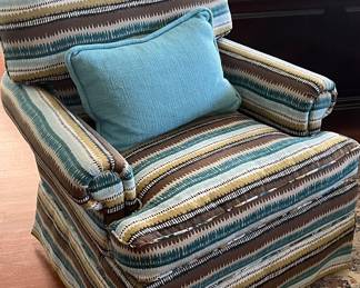 Pair of like new club chairs in a wonderful blue and brown Moroccan fabric!