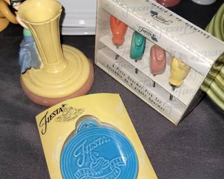 Fiestaware cookie press, ornament, pick set