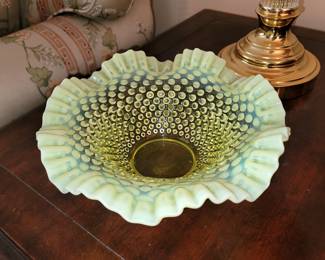 Vintage Vaseline glass hobnail bowl