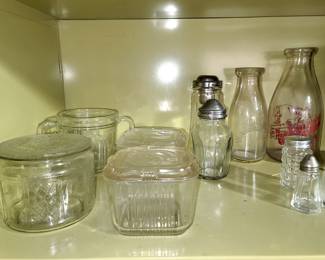 Vintage glass fridge boxes, milk bottles