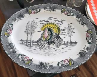 Vintage hand decorated underglaze Ironstone Turkey Serving platter