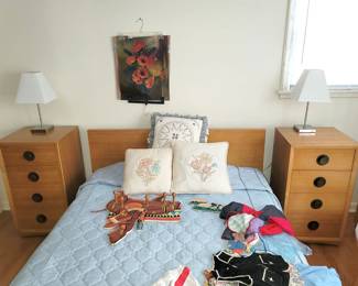 Mid-Century bed with nightstands. Matching chests and vanity desk