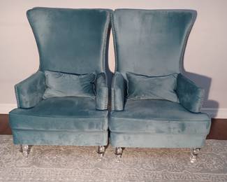 Sea Blue Modern Wing Back Chairs