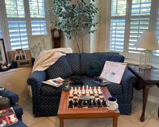 Cozy country loveseat, chess table